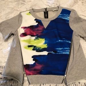Lace Cutout Sweatshirt Designer By Milly In Grey, Size: L main image 0
